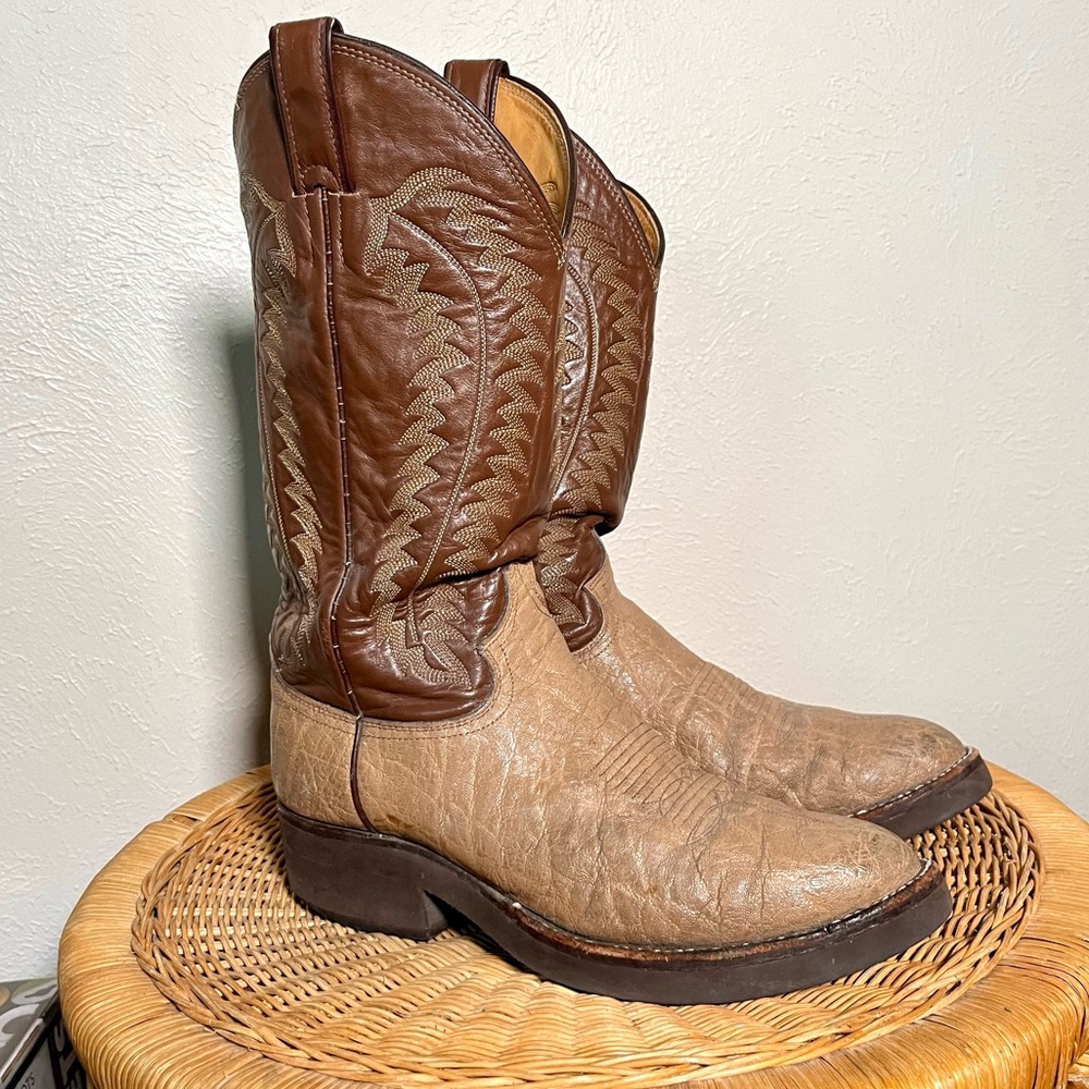 JUSTIN Vintage 8525 Genuine Elephant Leather Cowboy Boots Mens US 8.5 D Vibe am